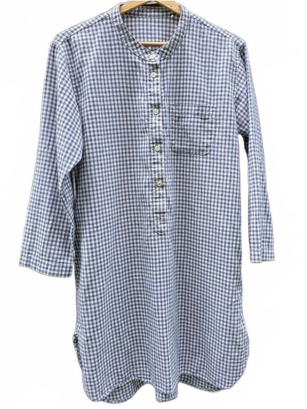 Uniglo Cotton Blue+White Gingham Tunic Long Sleeve Front Button 100% Cotton Med